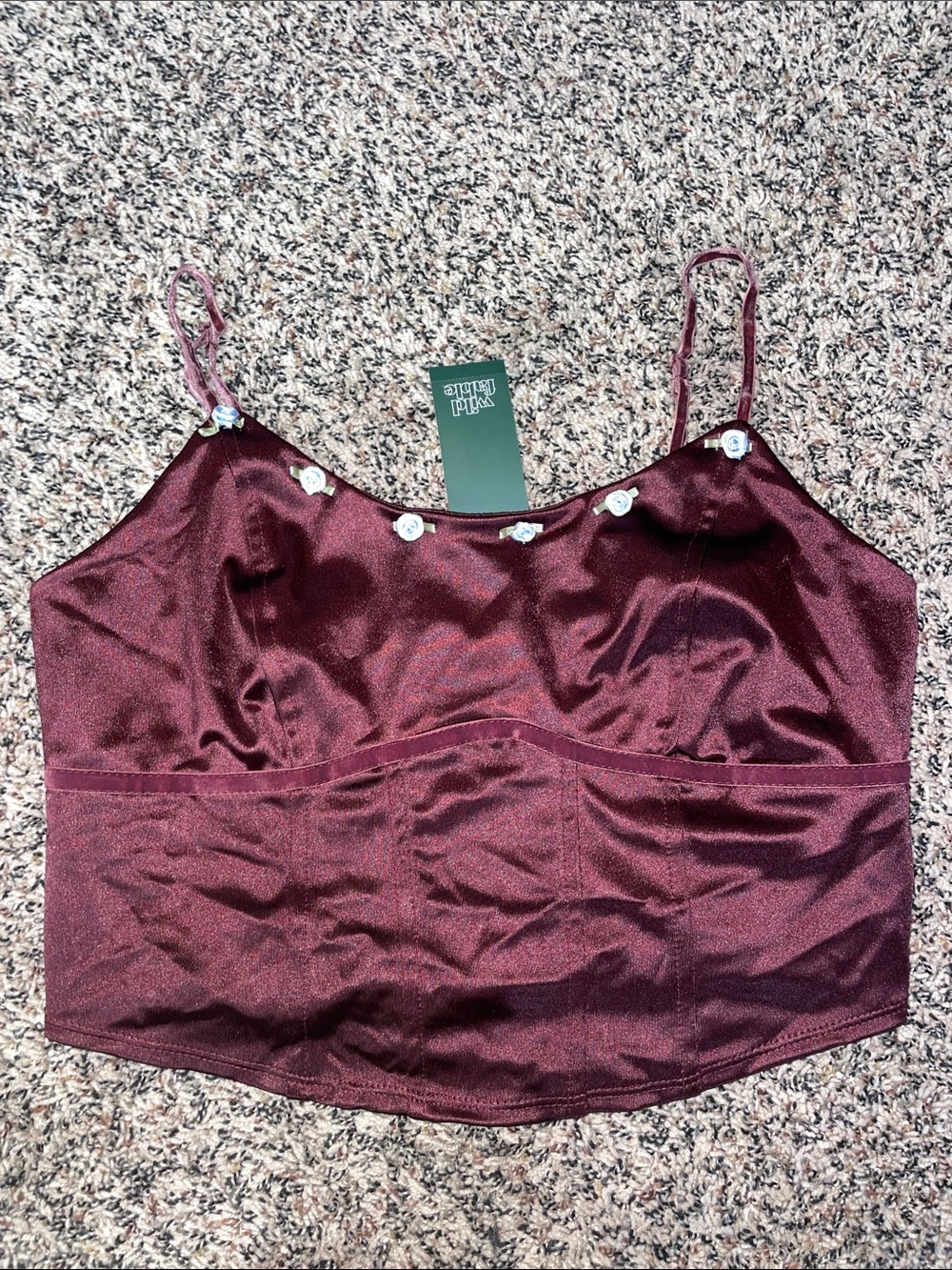 wild fable Satin Burgundy Bustier Cropped Smock Cami Floral M NWT